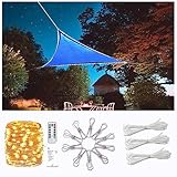Dreieckiges Sonnensegel mit LED-Licht, Sonnenschutz, atmungsaktiver HDPE-UV-Block für den Garten im Freien, 98% UV-blockierende Polyester-Sonnensegel für den Außenbereich,Blau,5 * 5 * 5m