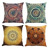 Gspirit 4 Stück Kissenbezug Indische Hippie Böhmischen Mandala Blume Dekorative Kissenhülle Baumwolle Leinen Werfen Sie Kissenbezüge 45x45 cm