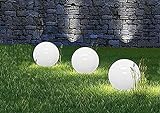 3x Solar-Kugel-Dekoleuchte OLA D:15cm Garten Dekokugel mit Erdspieß Solar-Erdspießleuchte Boden-Wege-Deko-Lampe (Drm. 15 + 15 + 15cm)