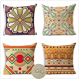 Whoonng 4er Set Gelb Kissenbezüge 45x45cm Boho Quadratische Doppelseitig HD Druck Sofakissen,Sommer Outdoor Wasserdichter Leinen Kissenbezug für Couch Sofa Schlafzimmer Auto Dekor Kissenbezug OW-8354