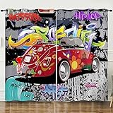 Blickdichte Vorhänge 2 Set mit Ösen Cartoon Mode Illustration Graffiti Muster Schattierung Blackout Curtain Isolierung Kinder Verdunkelungsvorhang für Wohnzimmer Schlafzimmer B146 X H183 cm