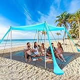 Strandzelt UV Schutz riggoo Sonnenzelt Sonnensegel Strand Zelt 3 × 3m Komfort Outdoor-Schatten für Campingausflüge, Angeln, Hinterhofspaß oder Picknicks