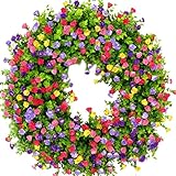 Ecoticfate Türkranz Frühling Künstliche Dekorative Blumenkranz Wandkranz, Bunter Girlande Handgefertigt Romantischen Sommer Ganzjährig Wohnkultur Haustür Party Festival Garten Wanddekoration