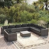 ZHOUMIN 11-TLG. Garten-Lounge-Set mit Kissen, Terassenmöbel Wetterfest, Loungemöbel Terrasse, Garten Sitzgruppe, Balkon Sitzgruppe,Grau Poly Rattan