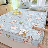 Daenlujec Boxspringbett oder Topper 150 x 200cm 3Stück, waschbares, kühles Satin Spannbetttuch und elastische Kissenbezüge, Matratzenbezug, Sommer-Tagesdecke, Bettwäsche, Bettlaken, Hund