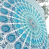 Raajsee Indisch Psychedelic Mandala Weiß blau Wandteppich/Indien Elefant Boho Wandtuch Hippie Wandbehang 82x92 Inches