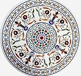 121,9 x 121,9 cm Halbedelsteine, Intarsien, Arbeitstisch, Esstisch, weißer Marmor, runde Form, Besprechungstisch von Indian Art and Crafts
