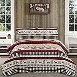 Rustikale Steppbettwäsche, QueenFull Size Lodge Country Quilt Leichte Home Tagesdecke Kabinenbett Schwarz Weiß Plaid Quilt Decke Bettset Wald Elch Bär Druck Bettwäsche Plaid Tagesdecken