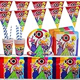 Rainbow Friends Partygeschirr Deko, 52Pcs Geburtstag Deko Party Supplies Set, Kindergeburtstage Freundschafts Party, Teller Tassen Servietten Strohhalme Banner Tischdecke, für Kinder Partyzubehör