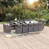 MOONAIRY 15-TLG. Garten-Essgruppe mit Kissen, Esstisch Mit Stühlen, Gartenmöbel Set, Gartengarnitur, Möbelsets, Balkonmöbel Set, Sitzgruppe, Esstisch-Set, Poly Rattan Grau
