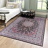 Mazovia Orientalisch Vintage Teppich - Kurzflor Waschbar - Weich Traditioneller Teppich für Wohnzimmer, Schlafzimmer, Esszimmer – Oriental Teppiche - Schwarz 80 x 150 cm