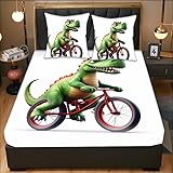 NANDEZ Bettlaken 200 * 240 cm spannbettlaken boxspringbett Baumwolle Dinosaurier Rotes Fahrrad Volle Größe, Bettwäsche-Set luxuriöse Bettlaken für Mädchen, Jugendzimmer