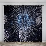 SJSXWQN Gardinen Blaues Feuerwerk Vorhänge mit Ösen Vorhang Blickdicht Thermo Verdunklungsvorhänge Schiebegardinen für Schlafzimmer Wohnzimmer H 220 x B 140 cm 2er Set