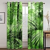 KEIBEK Vorhang Blickdicht Ösenvorhänge Gardinen Wohnzimmer Digitaldruck 3D Kreative Dschungelgrünpflanzen Gardinen Wohnzimmer Modernthermogardine 2Er Set 160X200Cm (HxB)