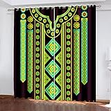 ARMOQ Vorhänge Blickdicht Mit Ösen Geometrisches Grünes Muster Im Retro-Stil 140X260Cm 3D Vorhänge Blickdichte Perforierte Vorhänge Thermische Vorhänge Lichtblockierende Fenster Behandlungen Energiesp