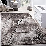 Paco Home Edler Designer Teppich Wohnzimmer Holzstamm Baum Optik Natur Grau Braun Beige, Grösse:240x340 cm
