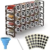 CLTYQ Gewürzregal mit gewürzgläser Stehend Metall Regal hängend Stapelbar gewürzregal schublade Set 80 Etiketten, 1 Pinsel, 1 Trichter, 1 löschbarer Stift(4-Tier, Bronze)
