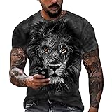 Herren-Sommer-T-Shirt, 3D-Digitaldruck Von Löwen Kurzarm, Rundhalsausschnitt Kurzarm-T-Shirt, Lässiger Hip-Hop-Sport (M,7)