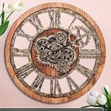 Große Wanduhr XXL Wanduhr Uhren für Wohnzimmer ndustrial Steampunk Real Moving Gears Wanduhr für Wohnzimmer, Küche, Bauernhaus, Büro, Bar (Braun, 24 INCH)