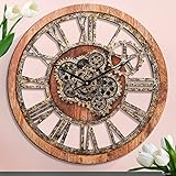 Große Wanduhr XXL Wanduhr Uhren für Wohnzimmer ndustrial Steampunk Real Moving Gears Wanduhr für Wohnzimmer, Küche, Bauernhaus, Büro, Bar (Braun, 24 INCH)