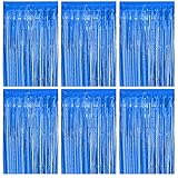 O-Kinee Lametta Vorhänge Blau,6 Stück Glitzer Vorhang Party Deko, 1m x 2m Metallische Glitzervorhang Geburtstag,Tinsel Folie, Folienfransen Vorhang für Weihnachtsbaum Festivals Party ​Bühnendekor
