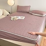 Wasserbett Boxspringbett Spannbettlaken 180 x 200 cm, Sommer-Eisseide-Latex-Tagesdecke, solide Bettwäsche, Matratzenschoner, Schlafzimmer für Erwachsene, Lila
