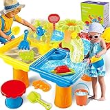 VATOS 4 IN 1 Sand Wasserspieltisch, 25PCS matschtisch Strandtisch für Kinder, Outdoor-Aktivitäten sensorischer Spieltisch Spielzeug für Toddlers Sommer Strand Waschbecken garten Hinterhof Teich Dusche