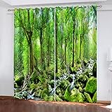 Vorhang Blickdicht Ösen 3D Wald Naturlandschaft Muster Modern Gardinen Wohnzimmer Schlafzimmer Kinderzimmer - Thermo Schallschutz Verdunklungsvorhänge Fensterdekoration 2Er Set H 210 X B 220 cm
