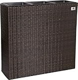 GARTENFREUDE Pflanzkübel Pflanzgefäße Blumenkübel Blumentopf für Blumen etc. Raumteiler Polyrattan inkl. 3 Kunststoffeinsätze für innen und außen, bicolour braun, 76x26x73cm (BxTxH)