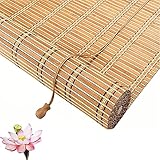 Bambus-Rollo Rollläden,Lichtdurchlässig Sichtschutz Bambusrollo,Fenster Rollo Ohne Bohren,Bambus Raffrollo Holzrollo, Garten-Sonnenschutz Jalousien,Decken- oder Wandmontage (W45xH100cm/18x39in)