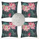 Outdoor Wasserdicht Kissenbezug 50x50cm 4er Set Sofakissen Blume Dekokissen Platz Modern Kissenbezüge Sofa Dekorativ Kissen Leinen Kissenhülle für Garten Auto Wohnzimmer Bett Deko Kissen Z-8392