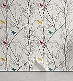 ABAKUHAUS Natur abziehbare & klebbare Tapete für Zuhause, Vögel Wildlife Cartoon, selbstklebendes Wohnzimmer Küchenakzent, 33 cm x 180 cm, Senf Maroon