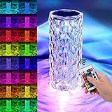 LOMUG LED Kristall Tischlampe, Touching Control Rose Crystal Lampe Diamant Tischlampe RGB Kristall Tischlampe Crystal Table Lamp 16 Farben USB Rechargeable Nachtlicht für Schlafzimmer Wohnzimmer Decor