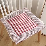 Chickwin Plaid Stuhlkissen mit Bändern 2er Set, Sitzkissen Gefüllt Dekokissen Zierkissen Gartenkissen für Gartenstuhl, Küche oder Esszimmerstuhl Indoor und Outdoor (40x40cm,Rot)