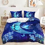 TECHPO Blue Dream Butterfly 3-teiliger Bettbezug, gebürstete, leichte Luxusbettwäsche, Elegante Tagesdecke für das Heimhotel