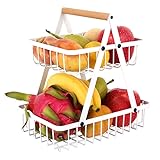 HelloCreate 2-stöckiger robuster Obstkorb Obstschale Brotkorb Gemüse für Küche 2 Küche Obst Gemüse ertop Brot Snacks Korb Küche Gemüse Obst Korb 2 Etagen Obstkorb Fru