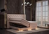 Boxspringbett Mailand XL Chesterfield mit Bettkasten Beige Stoff 160 x 200 cm/LED-Fuß