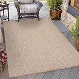 HomebyHome Waschbarer In & Outdoor Teppich Wetterfest 240x340 cm Sisal Optik Beige - Balkon Teppich Wasserfest - Teppich Küche 240x340 cm Bordüre Design Camping Garten Terasse