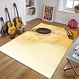 EshaLs Retro Musik 3D-Gedruckter Teppich, Schlafzimmerdekoration Retro Gitarre Großer Teppich, Wohnzimmer Schlafsofa Tisch Weiche und rutschfeste Bodenmatte, Geschenk A293 80×120Cm