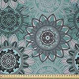 ABAKUHAUS Mandala Stoff als Meterware, Hippie Oriental Frühling, Microfaser Stoff für Dekoratives Basteln, 1M (230x100cm), Türkis Schwarz Taupe