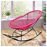 Schaukelstühle Wohnzimmer Veranda Schaukelstuhl Chaise Lounge Stuhl Mit Fußstütze Armlehnen Kopfstütze, PE Rattan & Stahlrahmen Wippe Für Interieur Und Exterieur, Geburtstagsgeschenk ( Color : Pink )