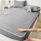 Boxspringbett Spannbettlaken 180 x 200 cm, Sommer-Matratzenschoner aus Latex-Eisseide, einfarbiges Bettlaken mit Kissenbezug für Erwachsene, Schlafzimmer, Wohnung, hellgrau