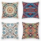 Kissenbezug 75x75cm 4er Set Mandala National Sofakissen Leinen Kissenbezüge Quadratisch Kissenhülle Dekokissen mit Verstecktem Reißverschluss kopfkissenbezug für Schlafzimmer Wohnzimmer Garten Y320