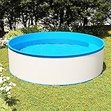 Tidyard Planschbecken mit Stahlwand Aufstellpool Gartenpool Swimmingpool Hundepool für Hunde & Kinder 350x90 cm Weiß und Blau