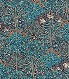 Rasch Tapete 711301 - Vliestapete mit Palmen und Palmenblättern in Petrol, Blau und Gold aus der Kollektion Sophia - 10,05m x 0,53m (LxB)