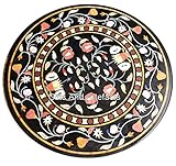 Gifts And Artefacts 101,6 x 101,6 cm schwarzer Marmor runde Form Esstisch Platte für Wohnkultur Edelsteine Inlay Arbeit Besprechungstisch mit luxuriösem Look