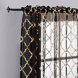YJ YANJUN Schwarz und Gold Vorhänge, 213 cm, lang, metallisch, Goldfolie, marokkanischer Druck, schwarz, durchscheinende Vorhänge für Wohnzimmer, Lichtfiltervorhänge, 2 Paneele, 132 x 213 cm