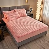 Fitted Sheet Only,Hotel Quality Fitted Sheet,Latex Mattress, Comfortable Premium Soft Filling Noiseless, Machine Washable Mattress Topper,pink,59inchx79inch(3pcs)