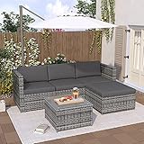 Merax Polyrattan Lounge, Gartenmöbel Set Balkonmöbel für 3-4 Personen, Gartenlounge, Sitzgruppe Outdoor mit Kissen und Glastisch, Terrassenmöbel, Ecksofa, für Garten Balkon und Terrasse, Grau