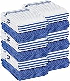 Oakias Küchentücher Blau (12er Pack, 16 x 26 Zoll) - Baumwolle Küchenhandtücher - 360 GSM - Sehr saugfähig & schnell trocknende Geschirrtücher - Pop Corn Style